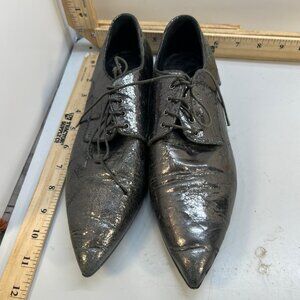 Miu Miu Metallic Leather Lace Up Oxford Shoes Men's Size 37/5 Black Lace Up